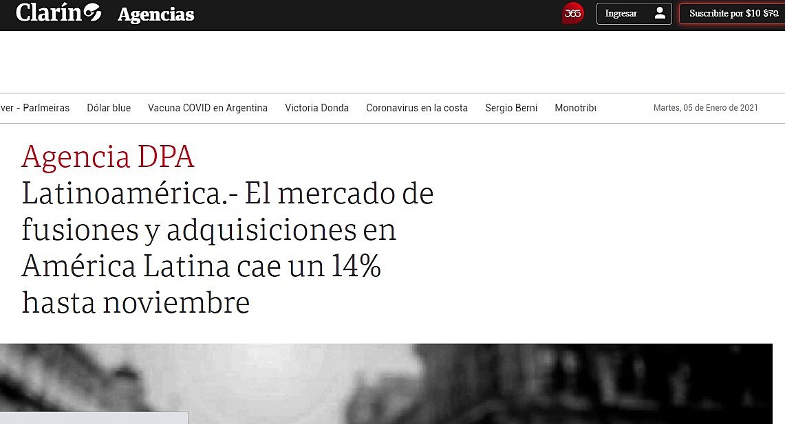 El mercado de fusiones y adquisiciones en Amrica Latina cae un 14% hasta noviembre